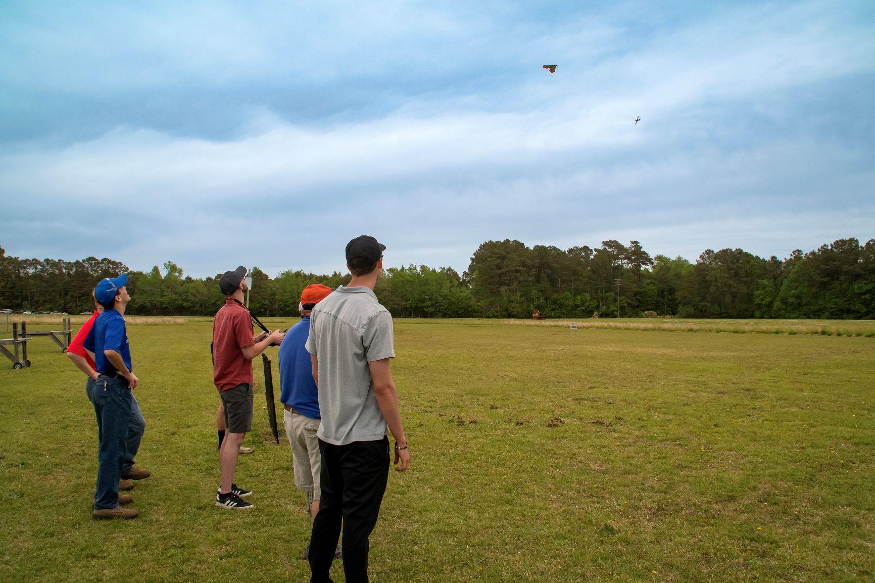 Engineers from Fleet Readiness Center East (FRCE) pilot unmanned aerial vehicles (UAVs) during the 2023 Ultimate Unmanned Aerial Vehicle Competition, held April 22 in Newport. Students representing eastern North Carolina high schools designed UAVs for the competition, which evaluated the speed and maneuverability of their creations. Engineers from FRCE coached and assisted each team throughout the process.