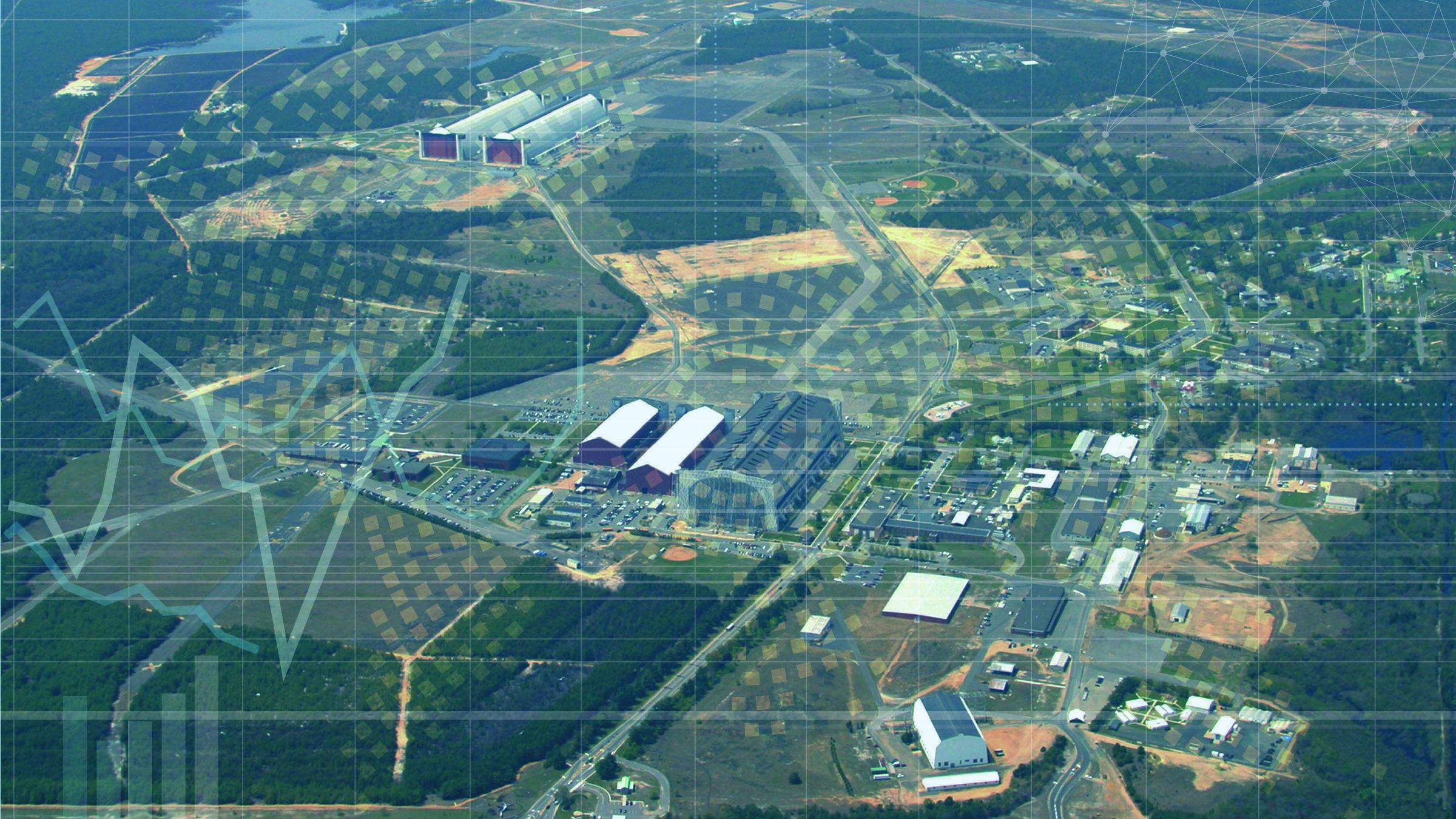 Aerial view of Lakehurst with procurement overlay