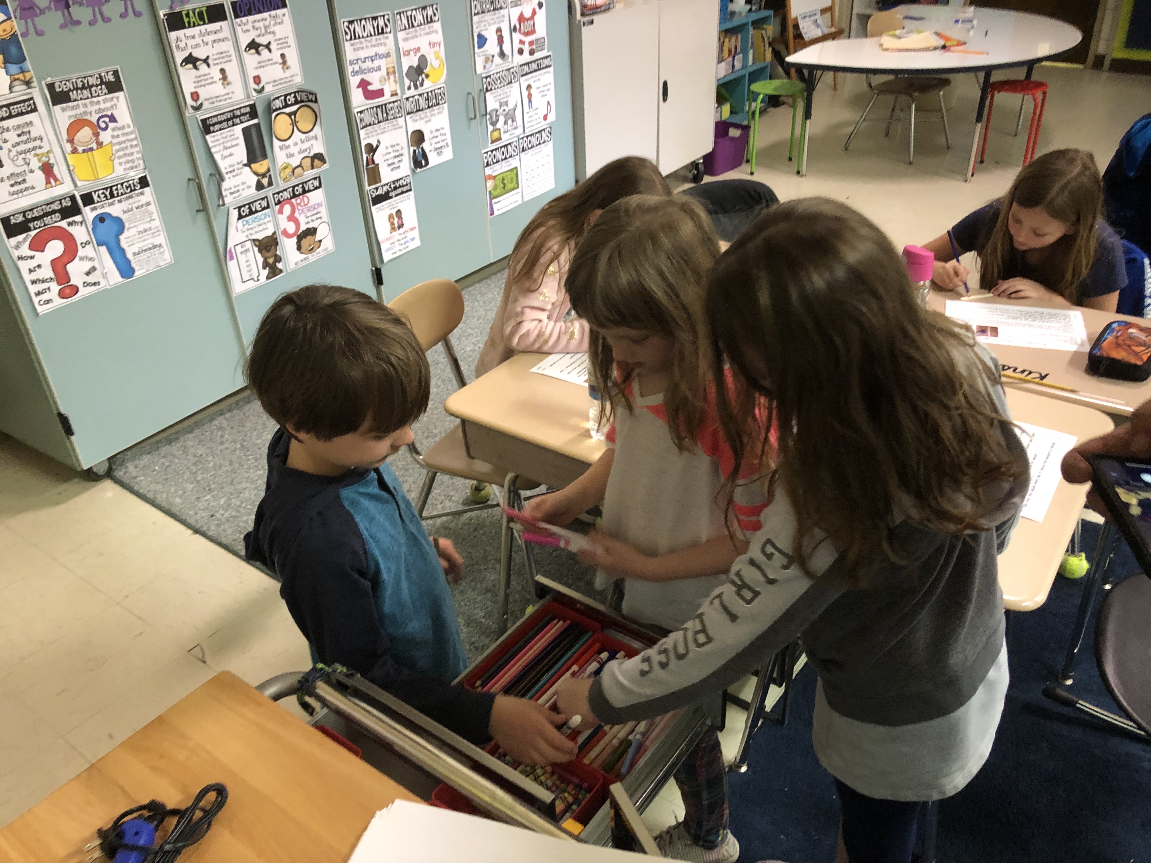 Students gather supplies