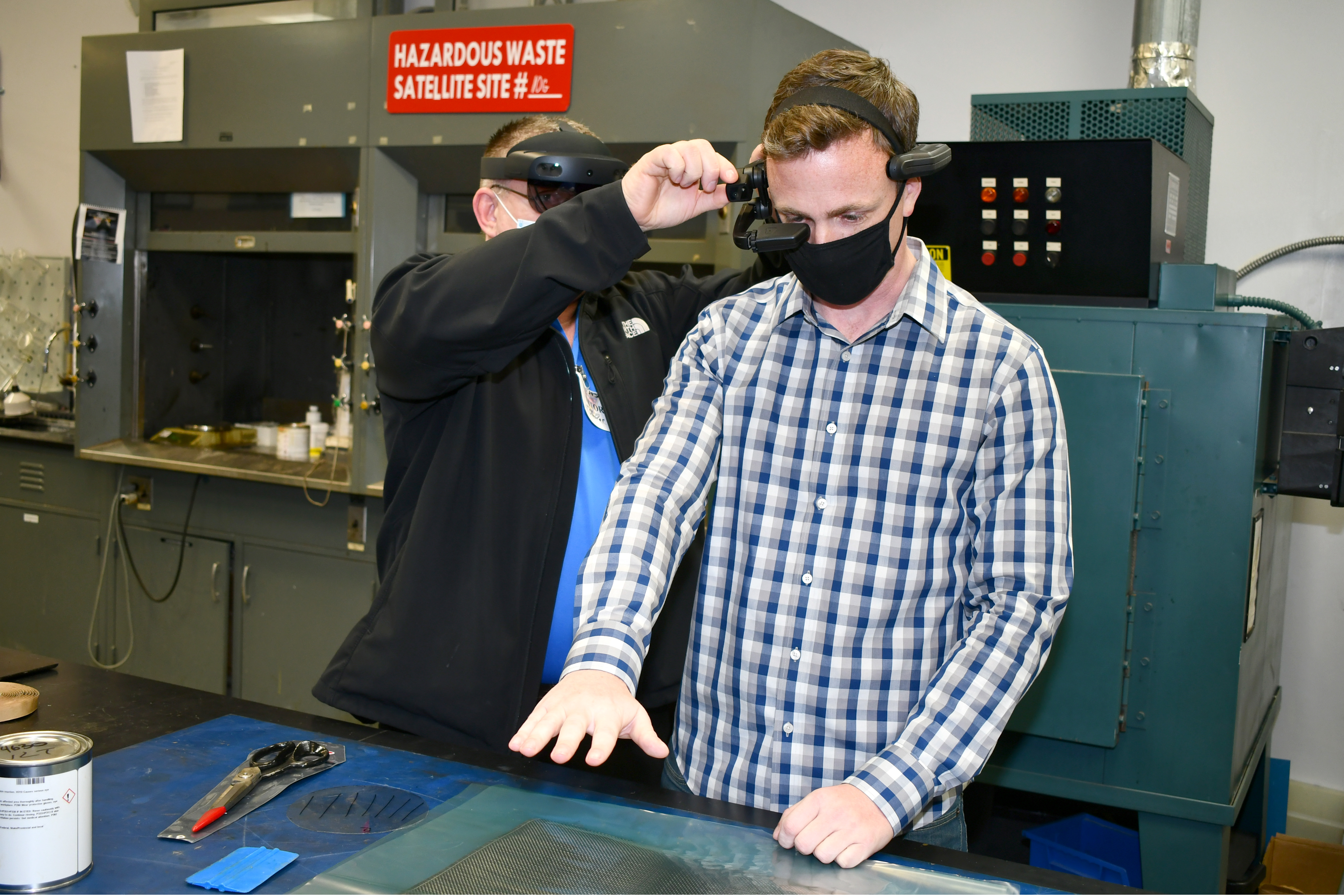 Engineer is fitted with headset