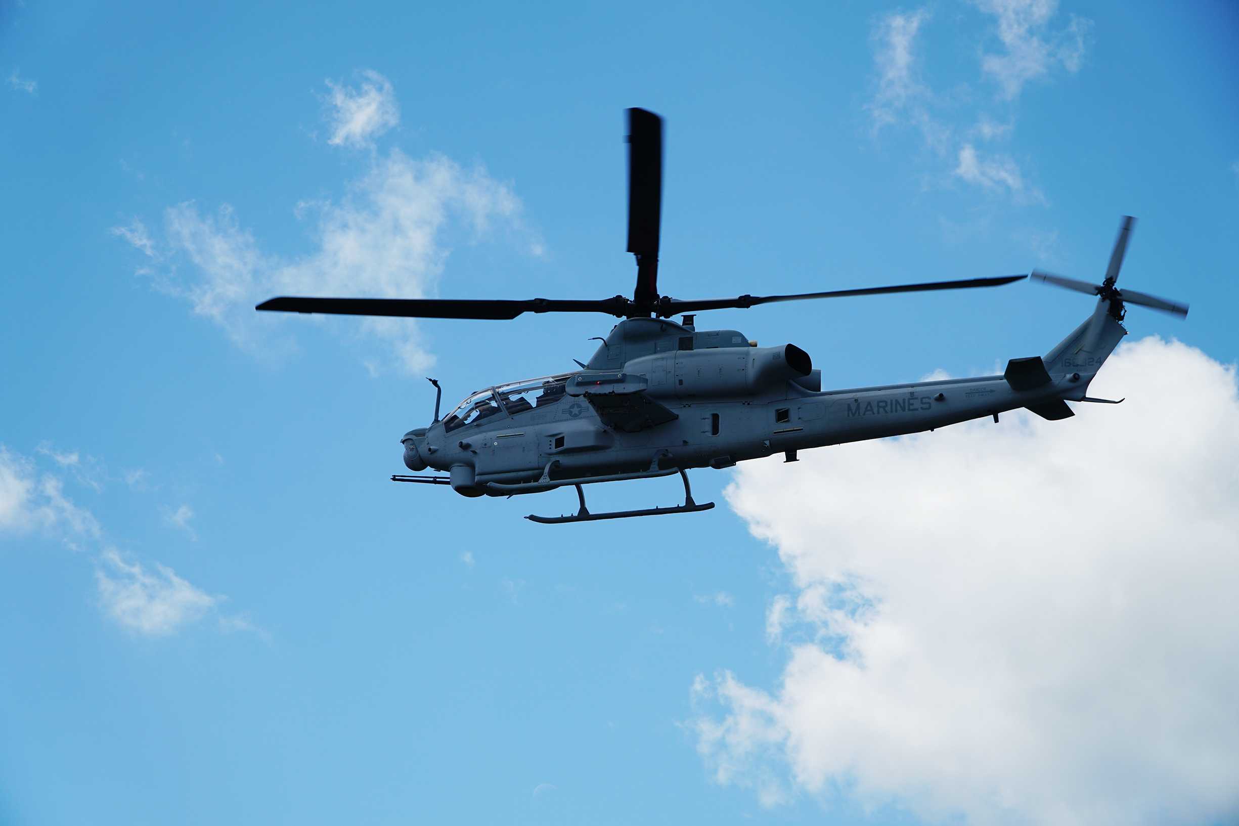 An AH-1Z Viper assigned to Air Test and Evaluation Squadron (HX) 21 takes off from Naval Air Station Patuxent River.