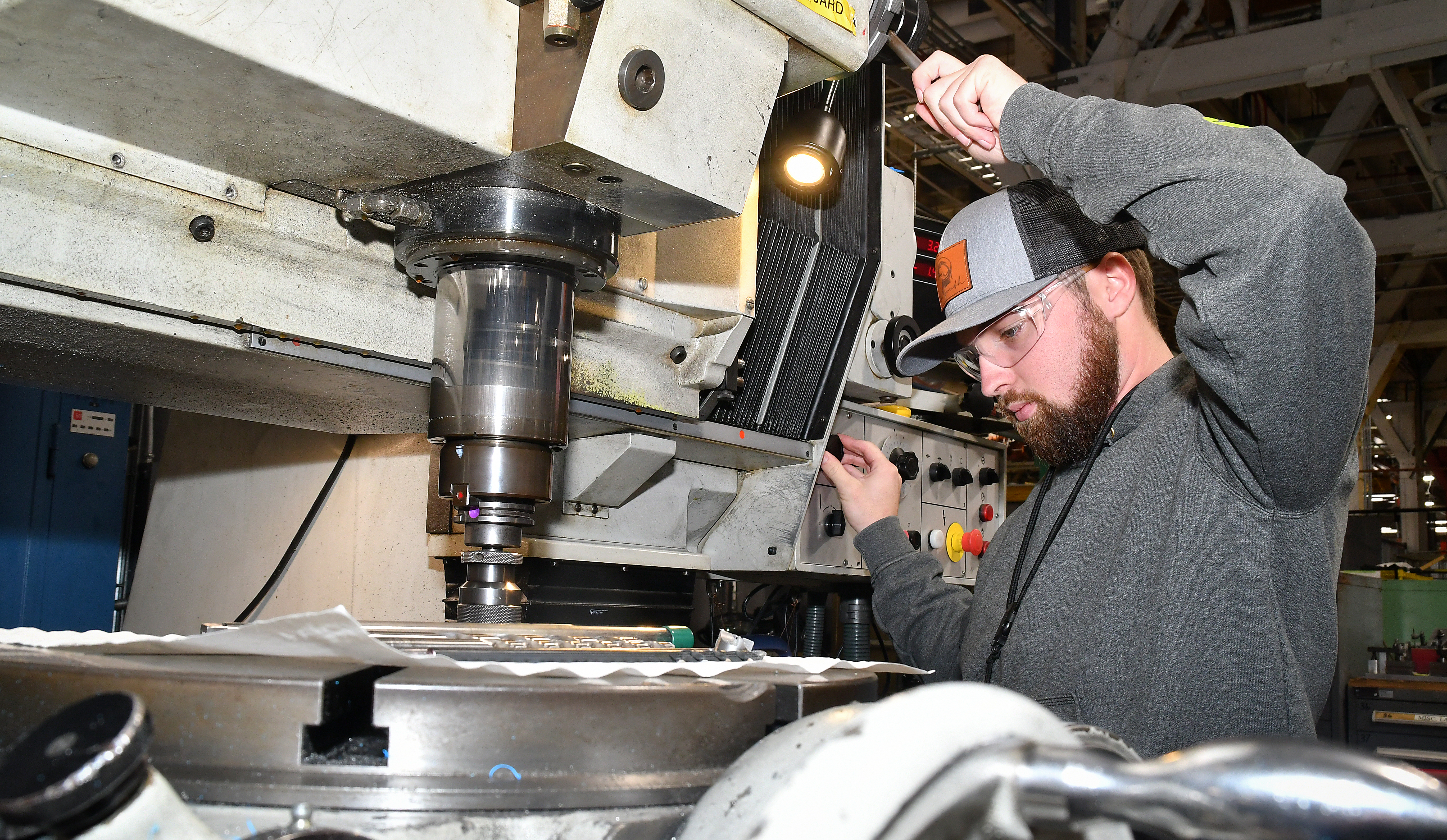 Ron Helms, a machinist at Fleet Readiness Center East’s Repair Machine Shop, drills out taper pins on an aircraft component. The Repair Machine Shop recently wrapped up a successful process improvement project which enhanced the depot’s ability to deliver parts, components, and aircraft to the warfighter. 
