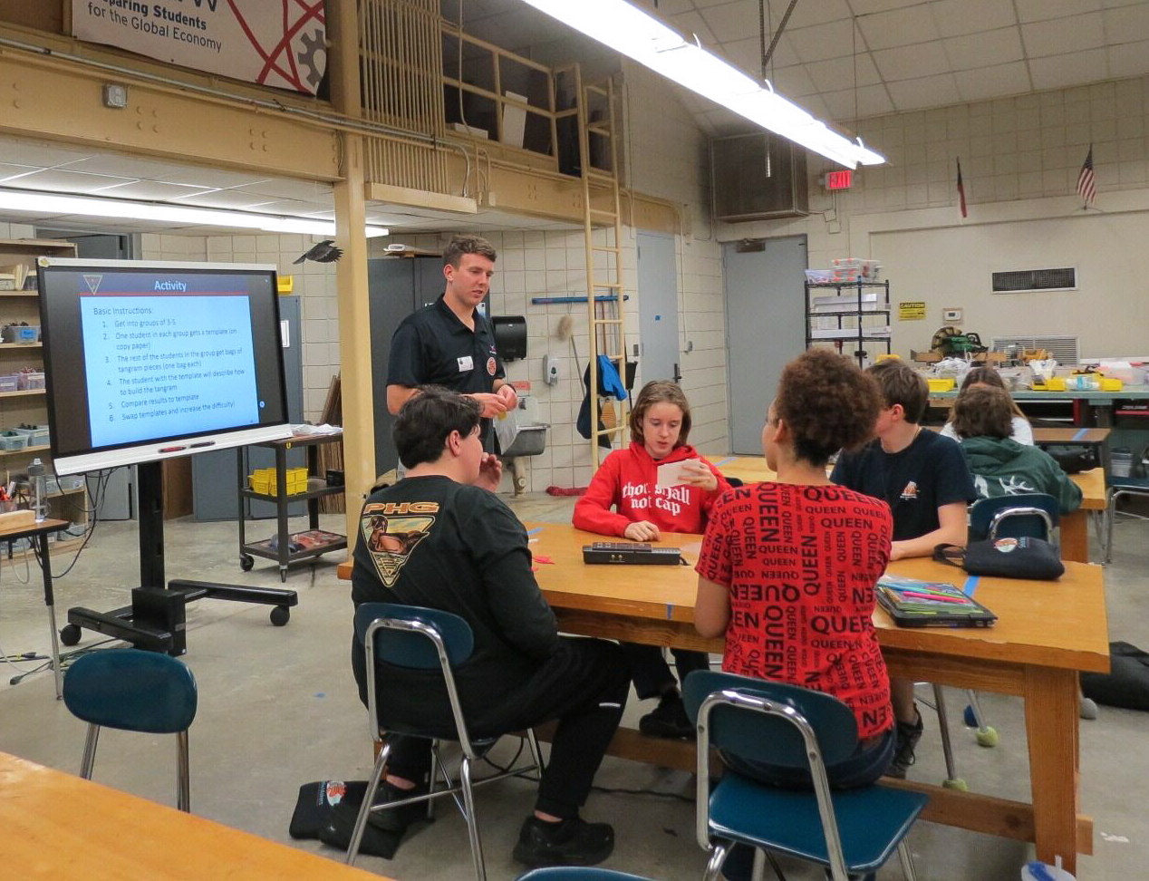 Man gives students a presentation in a classroom setting
