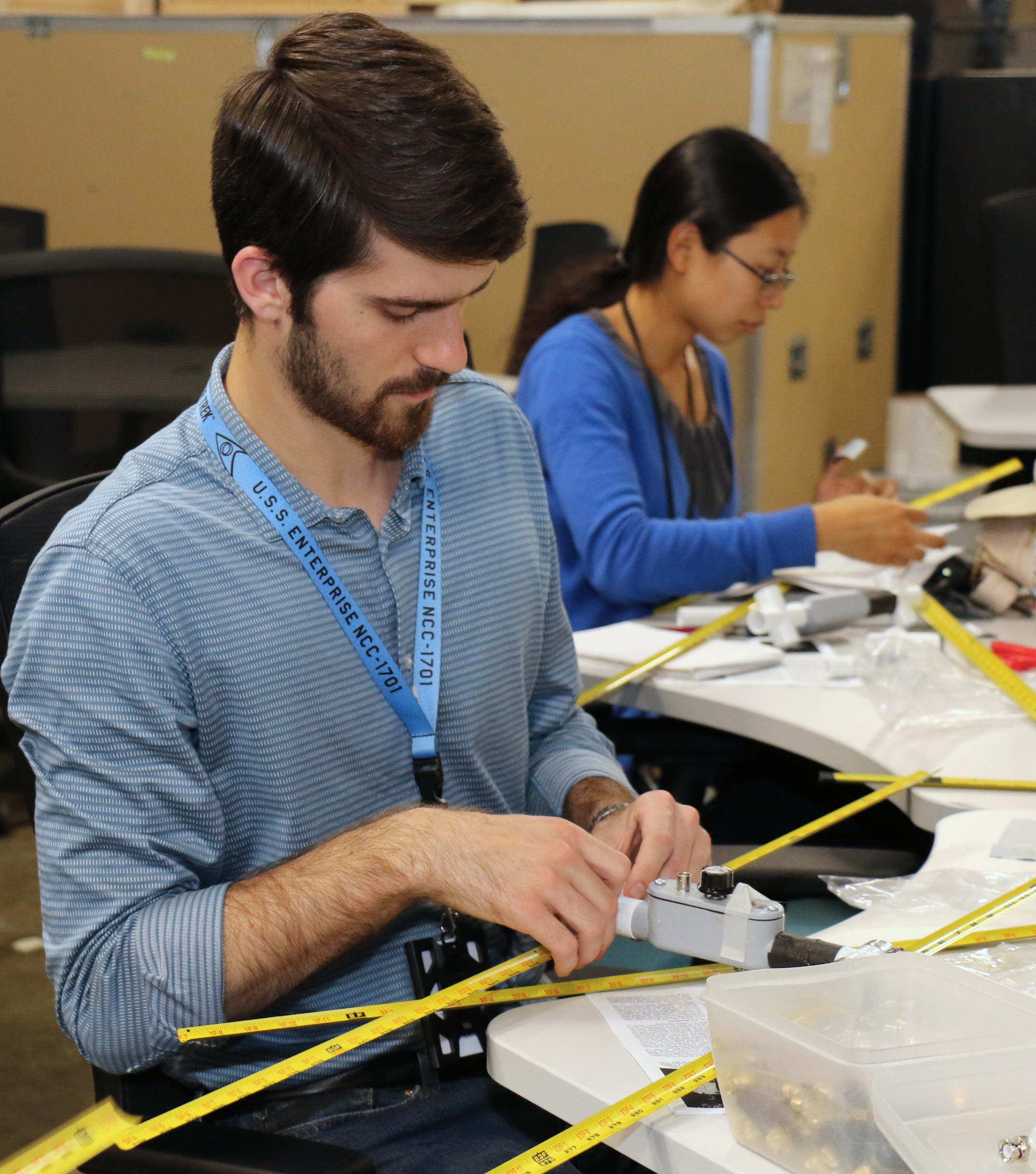 Phillip Porter assembles a made-from-scratch Yagi antenna during a two-day “Fox Hunt” class  hosted June 11-12 by Naval Air Warfare Center Weapons Division in Point Mugu, California.