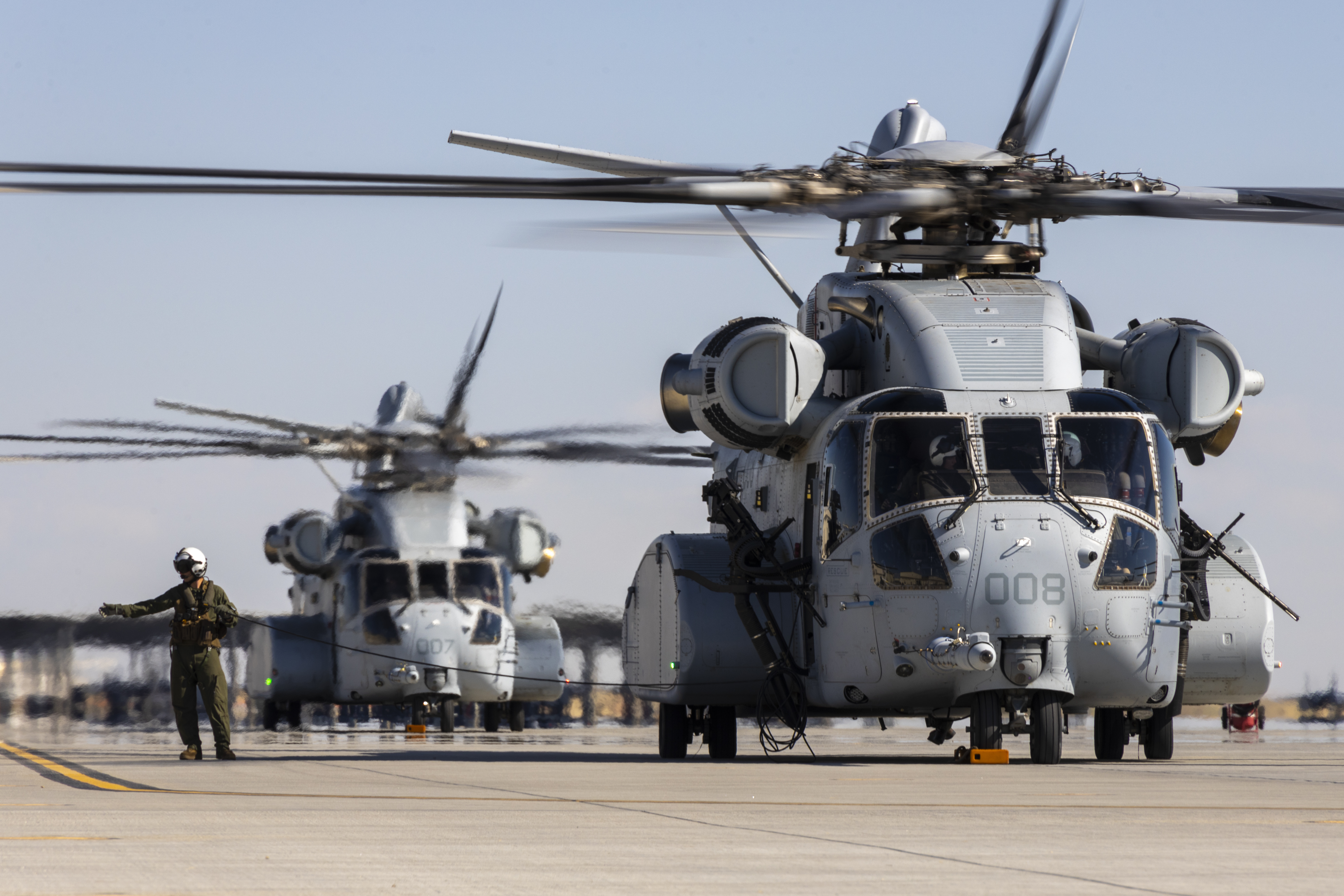 Two CH-53K aircraft on flight line