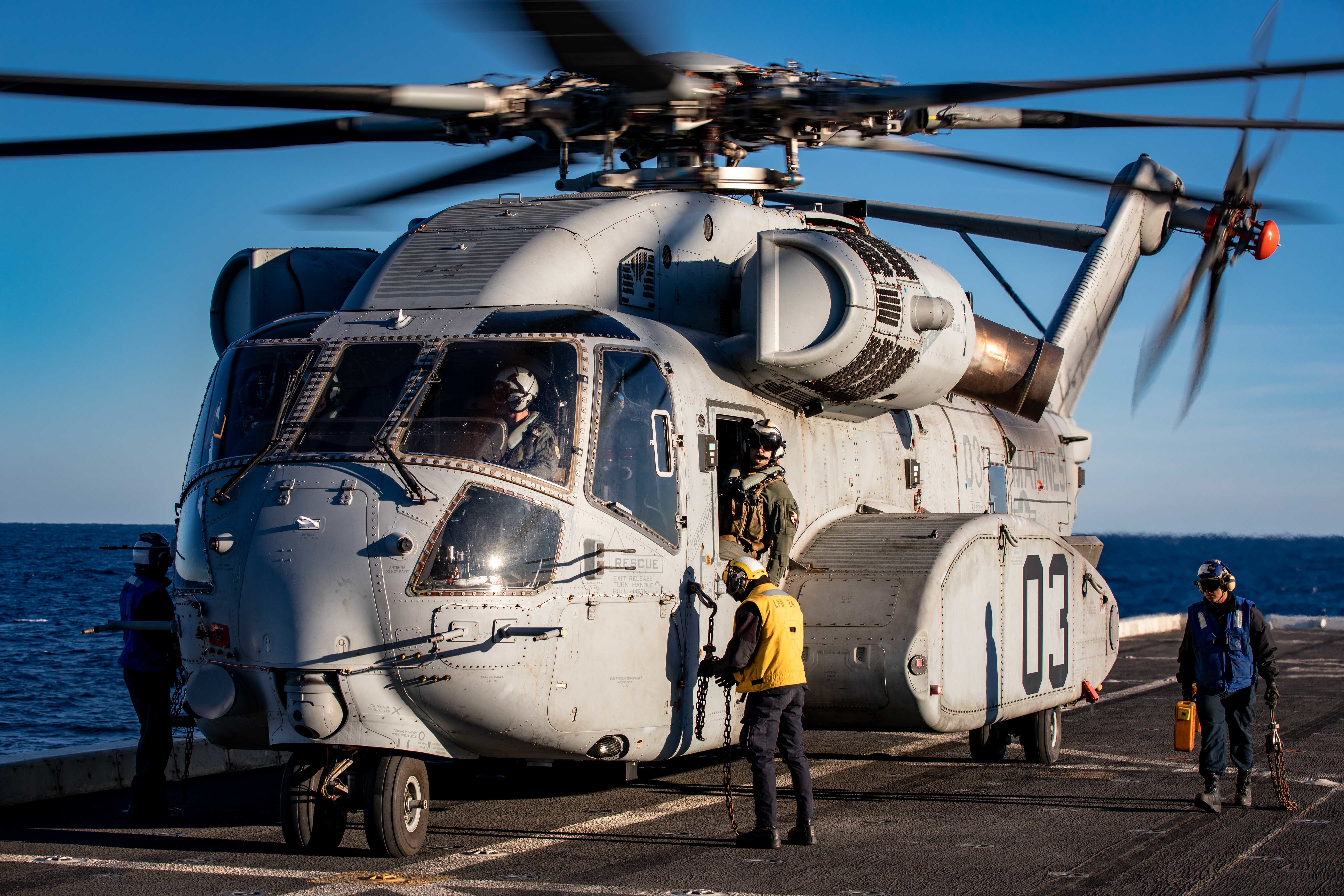 CH-53K Sits Onboard USS Arlington Feb 2023