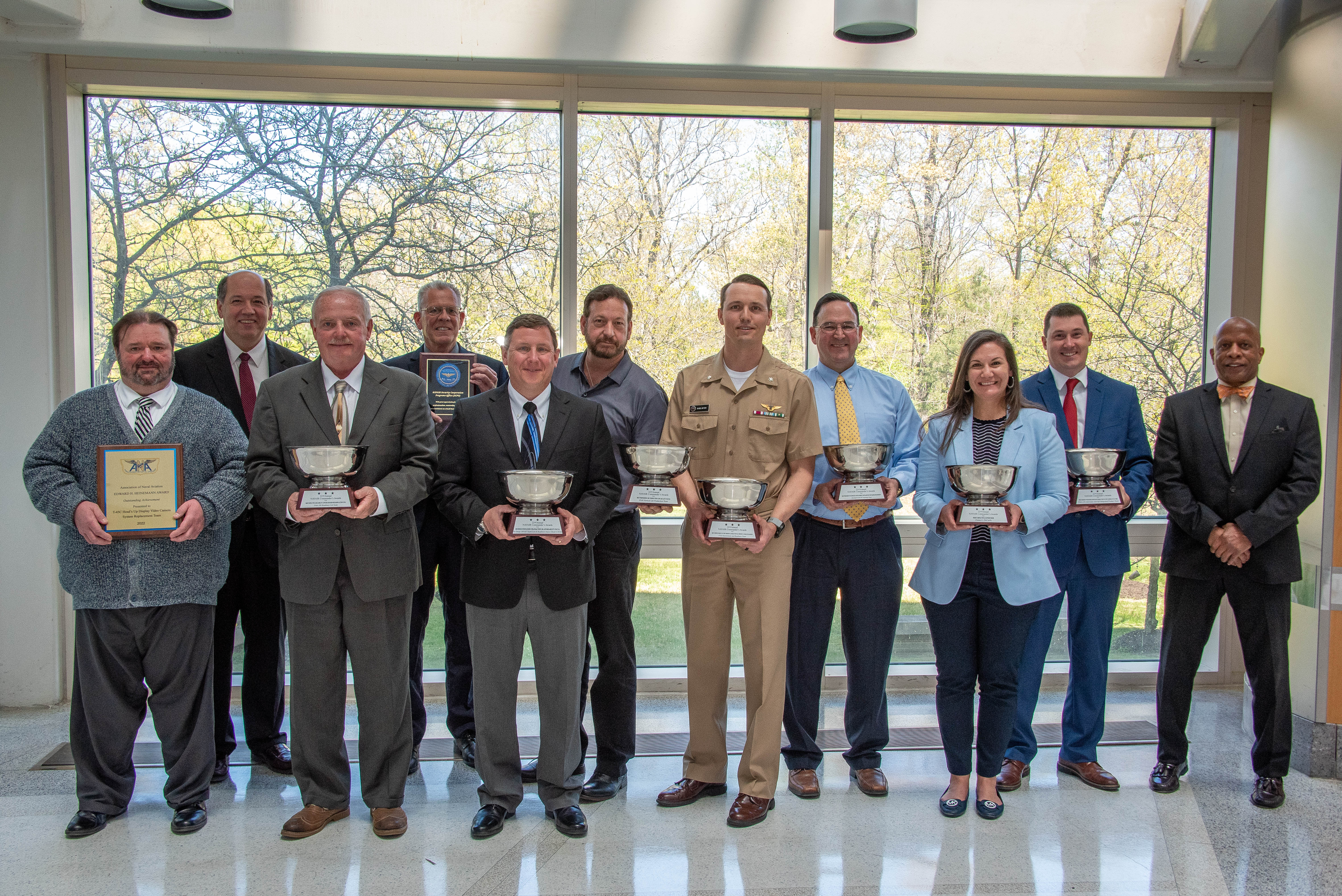 (Back Left) Deputy Commander Tom Rudowsky with award-winners of the NAVAIR 2022 Commander’s Awards, Wednesday, April 20.   