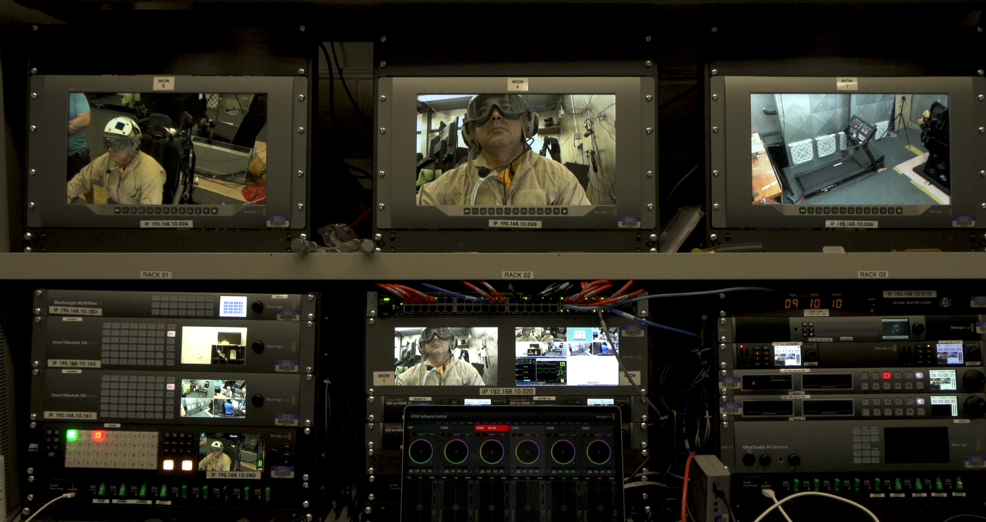 An electronic display monitors sailors participating in human systems testing.