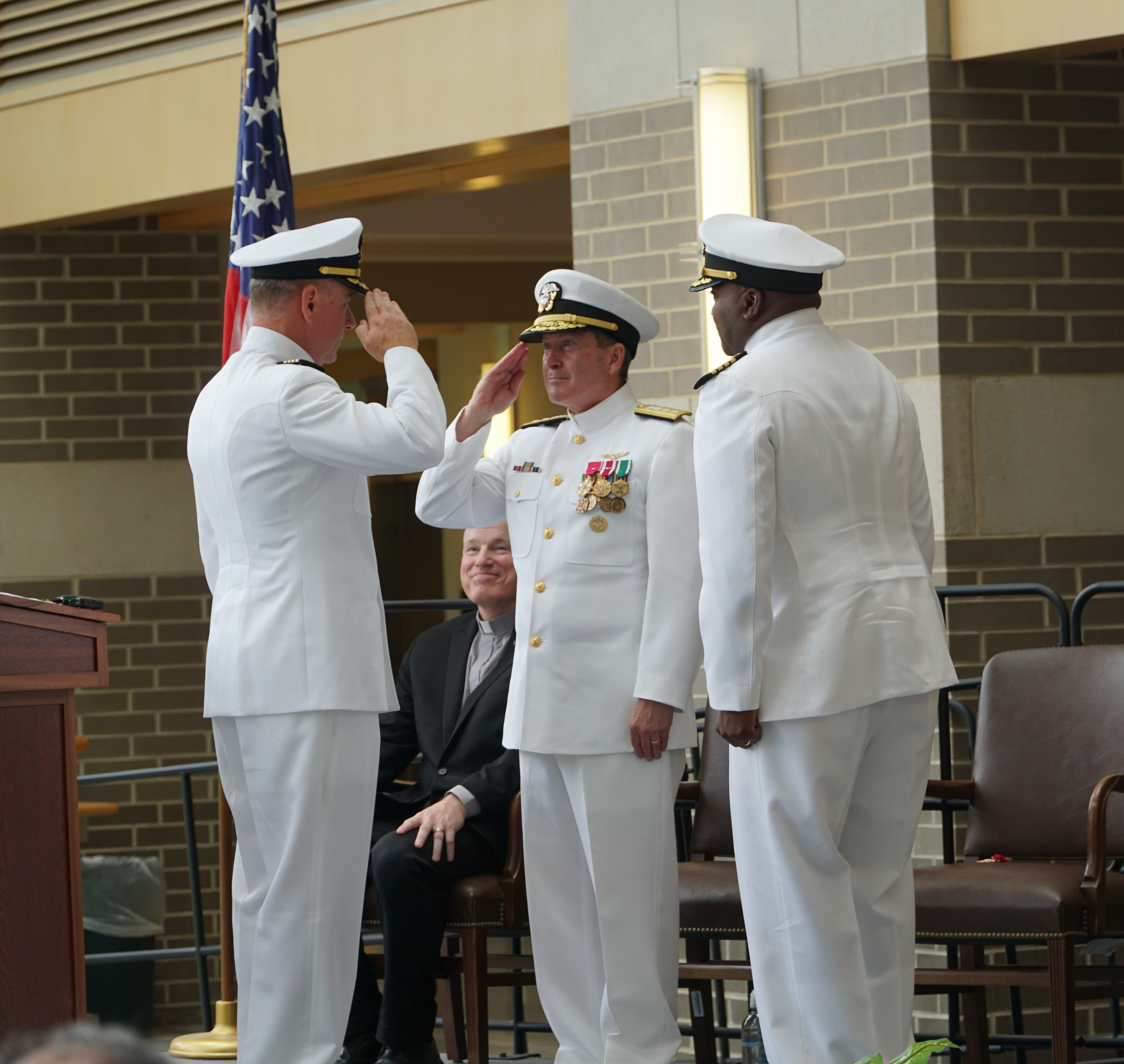 Capt. Christopher B. DeBons, Rear Adm. Shane Gahagan, Capt. Errol A. Campbell Jr.