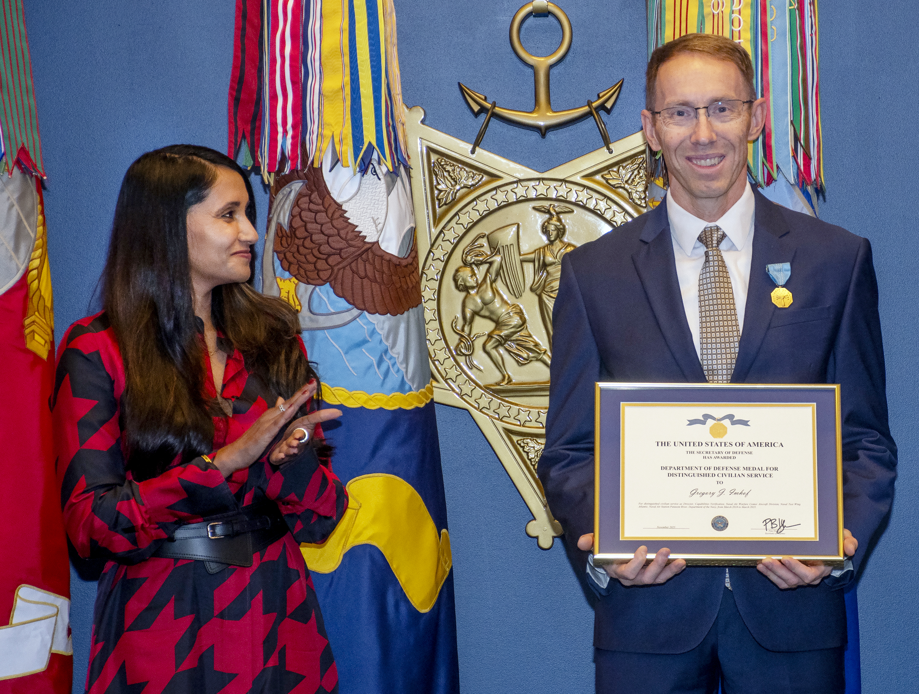 (L-R) Dr. Merlynn Carson, White House Historical Association, and Gregory Imhof, director of test technologies, Naval Test Wing Atlantic, NAWCAD shown