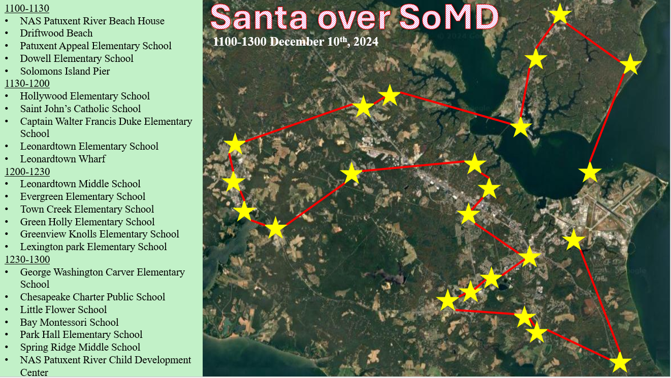 A map depicts Adm. Saint Nicholas’ flight plan over Southern Maryland during a pre-deployment reconnaissance mission.
