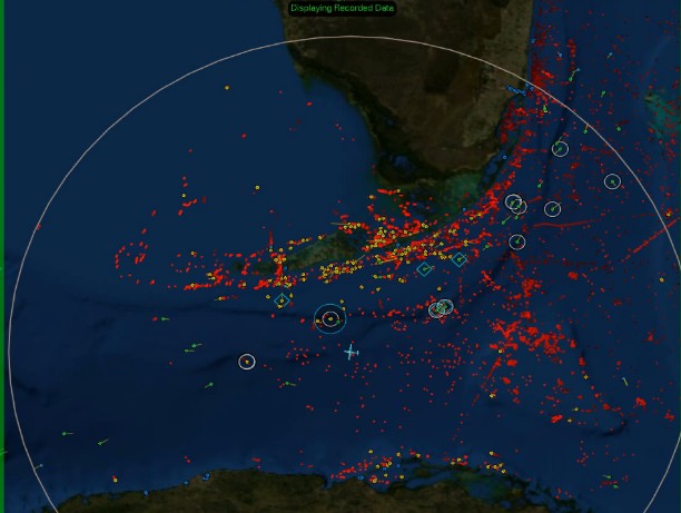 Screen with radar circles and data points