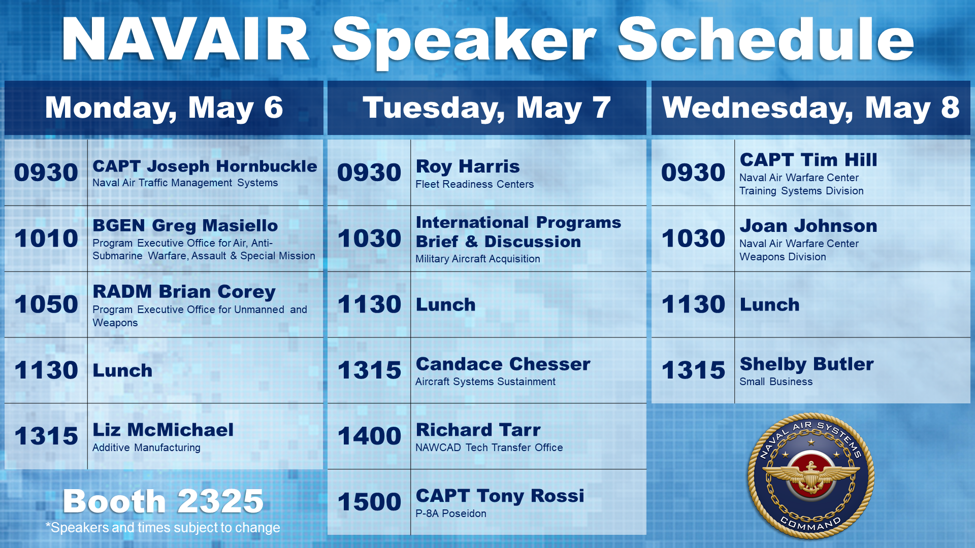SAS19 NAVAIR booth schedule