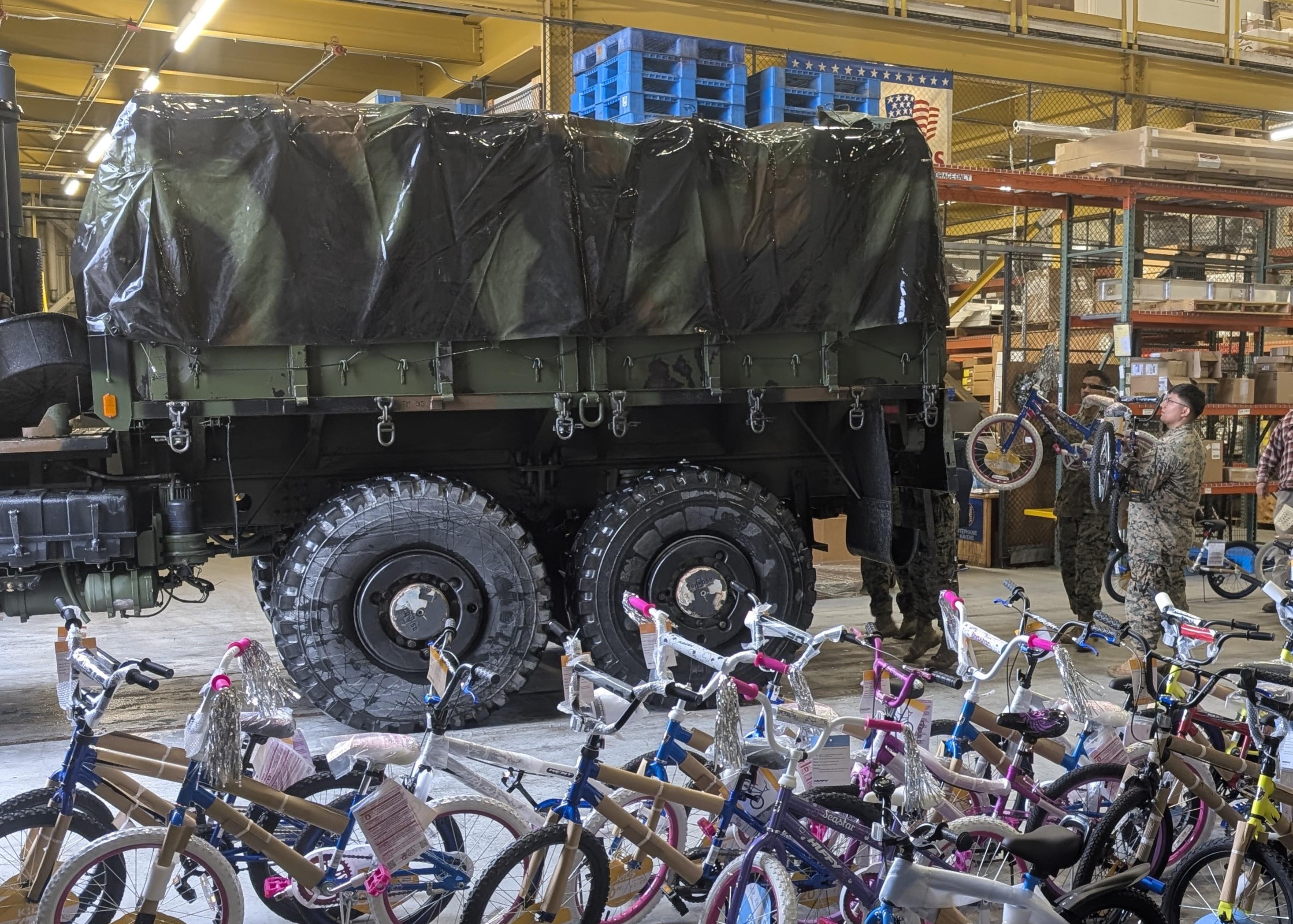 Bicycles collected as part of NAWCAD Lakehurst's annual Toys for Tots drive