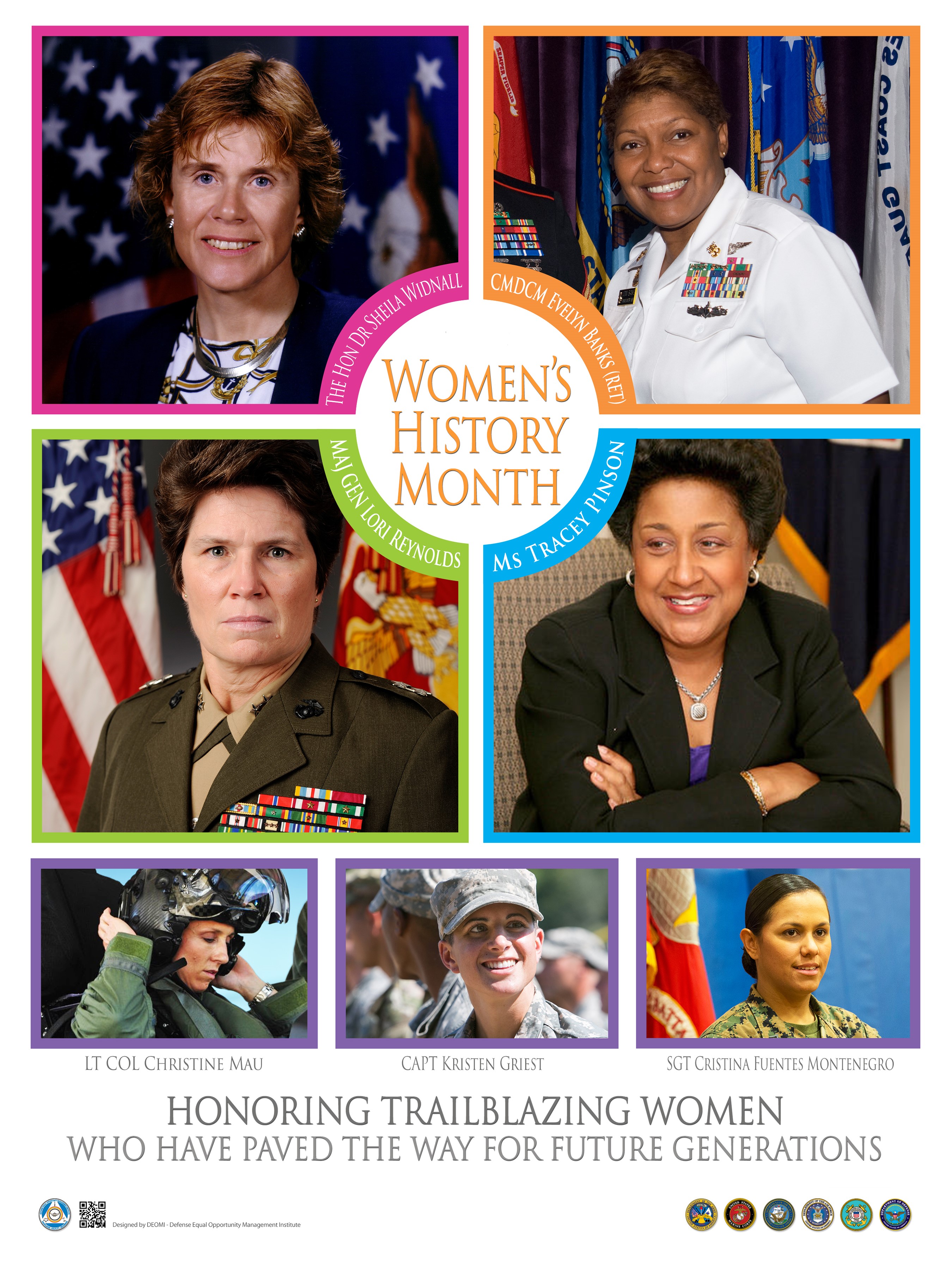 Women’s History Month “Honoring Trailblazing Women Who Have Paved the Way for Future Generations.” The Department of Defense (DoD) Women’s History Month poster pictured, is the second in a series of posters commemorating the 75th Anniversary of World War II. 