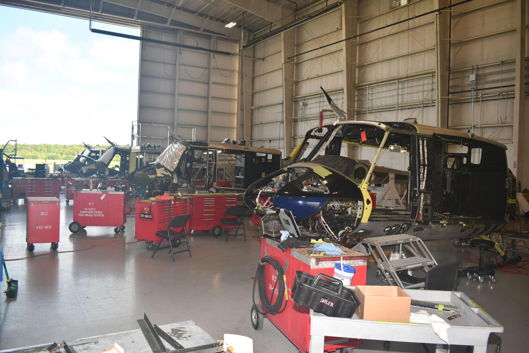 UH-1N helicopters in hangar