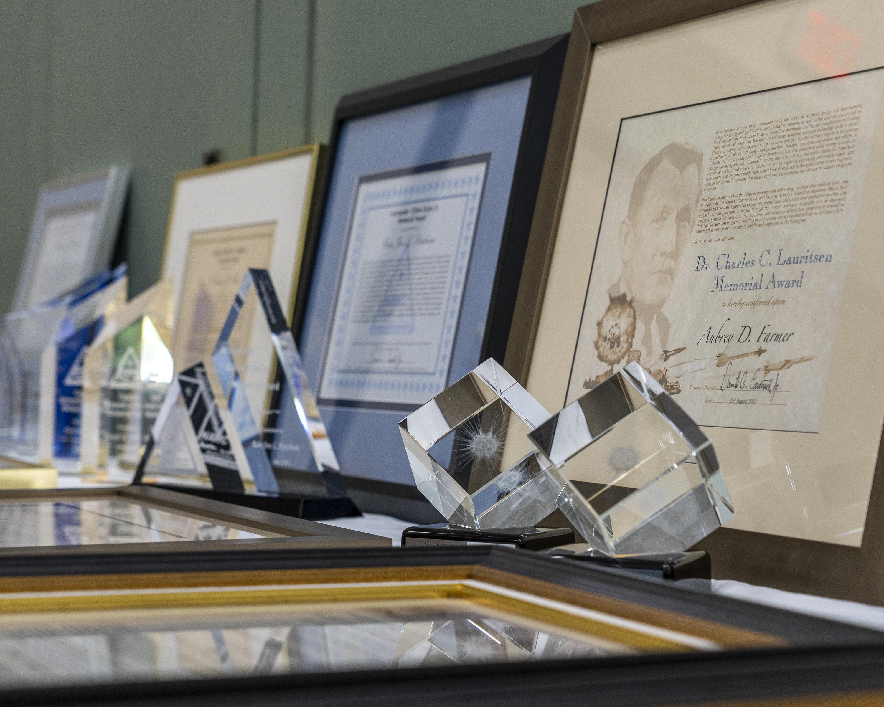 NAWCWD 2020 honorary awards displayed on table