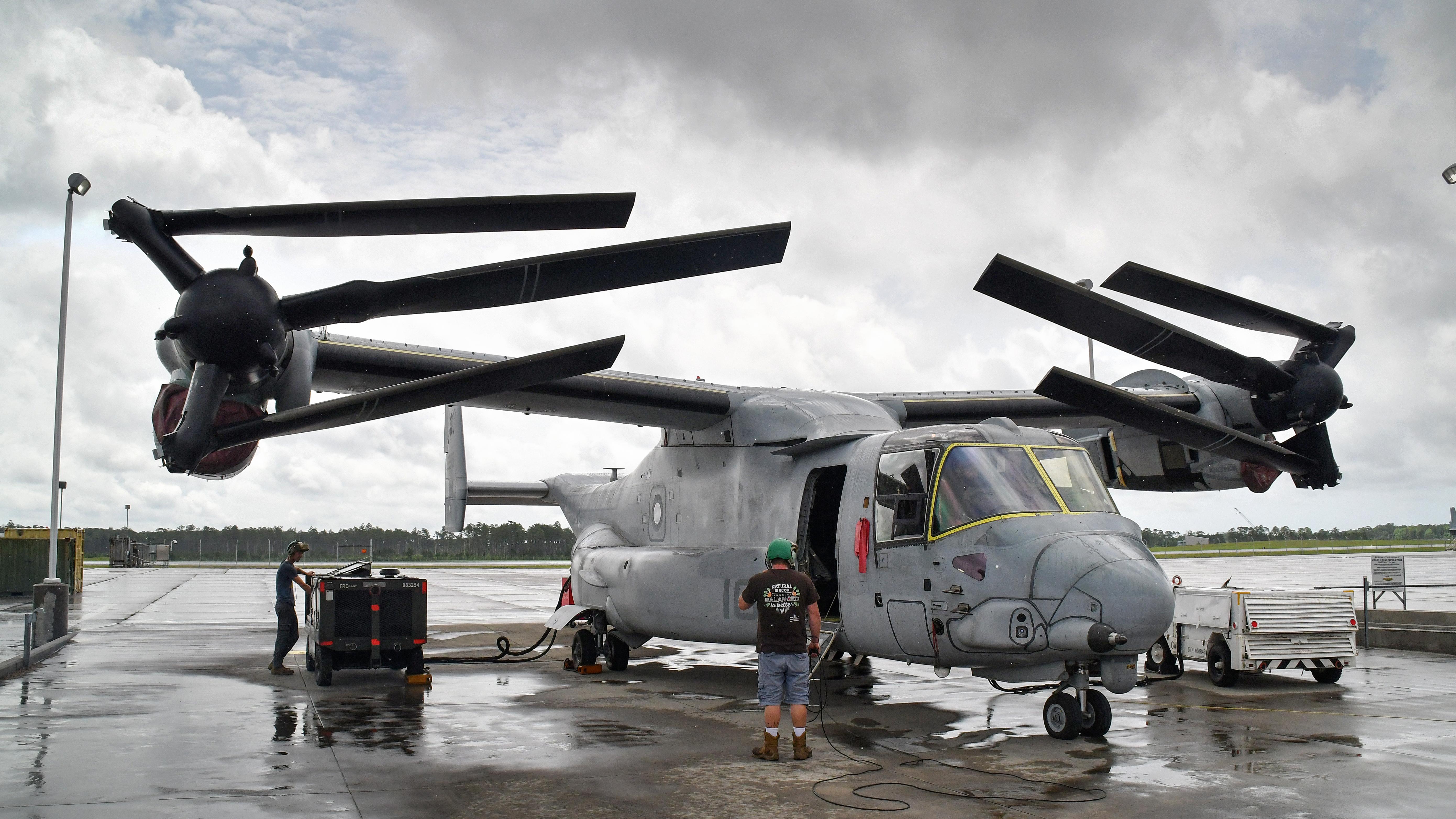 Fleet Readiness Center East (FRCE) artisans ready an MV-22 Osprey for “ground turn” which is an essential operational test of all of the aircraft’s systems and components.