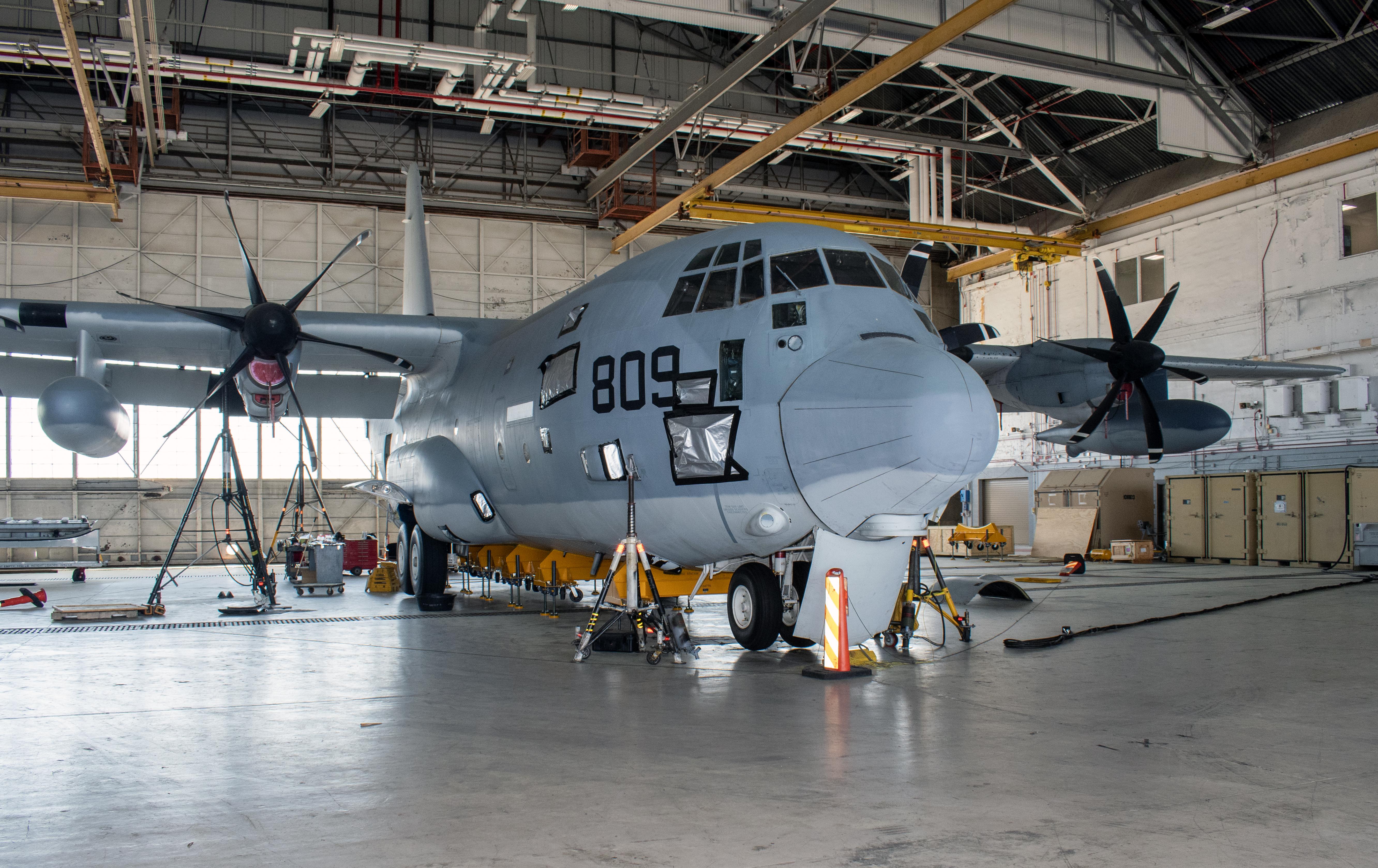 C-130 aircraft with 809 painted on front side