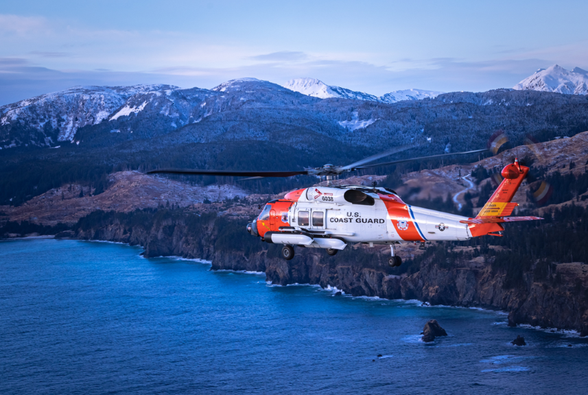 An MH-60T Jayhawk conducts operations around U.S. Coast Guard Air Station Kodiak, Alaska. DVIDS photo.