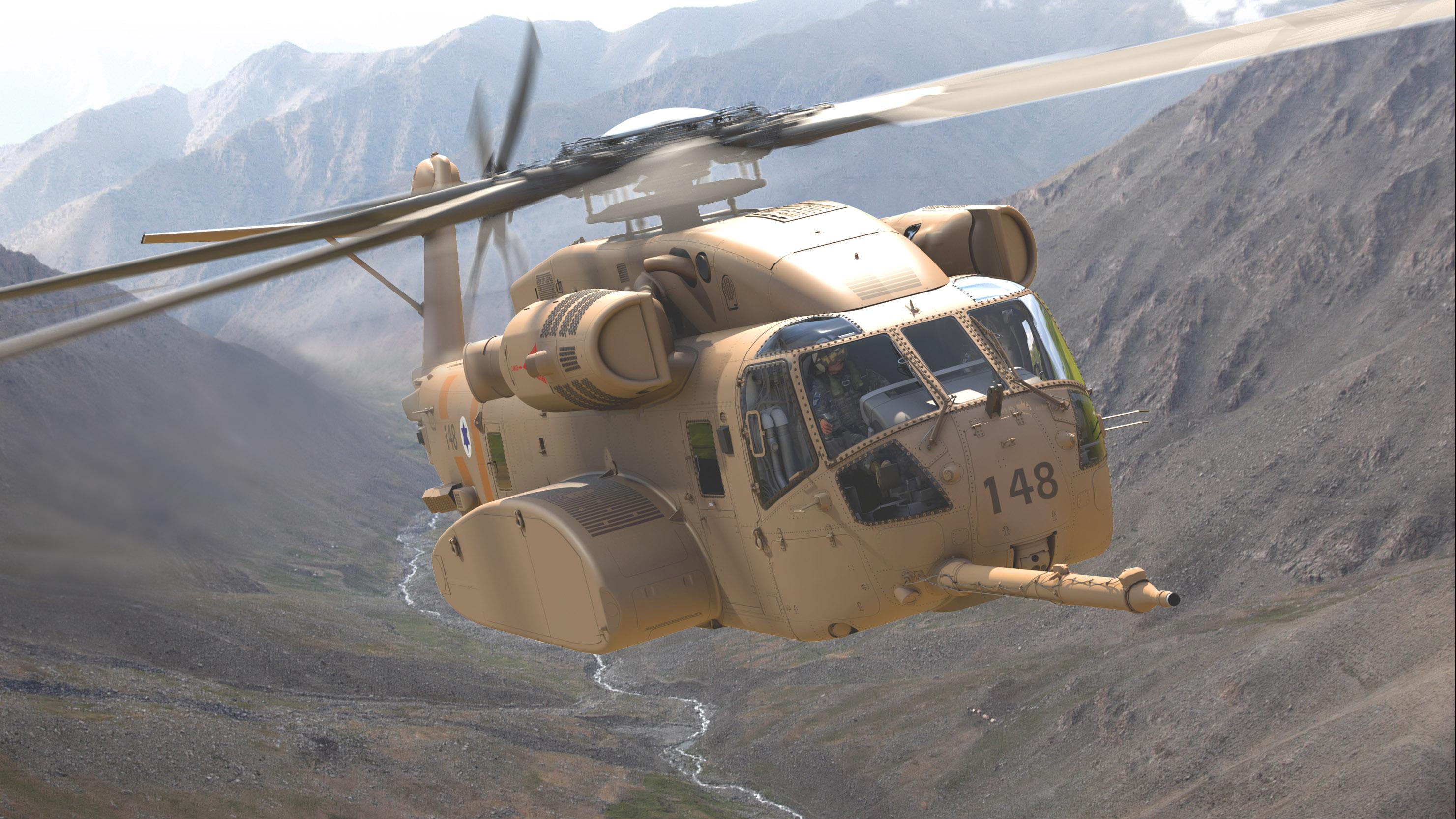 Artist rendering of an Israel CH-53K in a valley