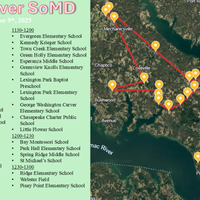 A map depicts the Santa Over Southern Maryland flight route.