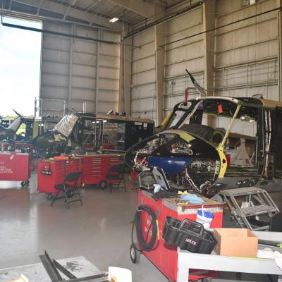 UH-1N helicopters in hangar