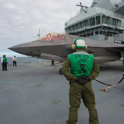 The F-35 Pax River Integrated Test Force embarked on HMS Queen Elizabeth (R08), September through November, to carry out phases one and two of first of class flight trials (fixed wing) testing. US Navy photo