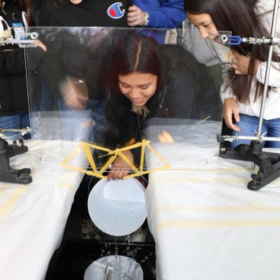 students react as spaghetti bridge breaks