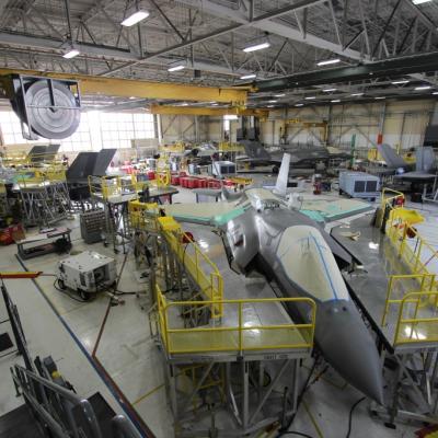 F-35 aircraft in a hangar