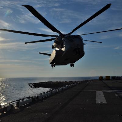 A test team from Air Test and Evaluation Squadron (HX) 21 recently embarked on the USS Wasp (LHD 1) to conduct day and night launches and recoveries that helped establish the helicopter's performance envelope. (U.S. Navy photo)