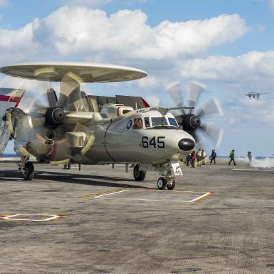 E-2D Advanced Hawkeye taxis on USS Dwight D. Eisenhower (CVN 69)