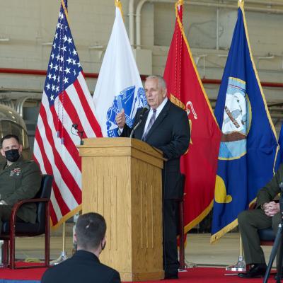 Retired Vice Adm. David Architzel delivers a keynote address.