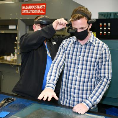 Engineer is fitted with headset