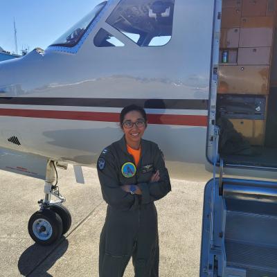 Lt. Priti Bhatnagar, the E-6B Mercury department head and platform coordinator at Air Test and Evaluation Squadron (VX) 20, prepares to board one of the squadron’s C-38A Courier chase and logistics support aircraft prior to a flight. Lt. Bhatnagar is the squadron's 2020 Test Pilot of the Year.