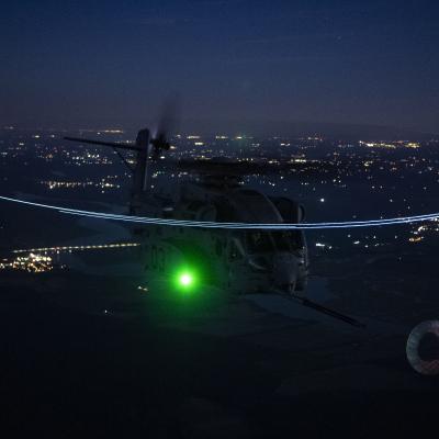 CH-53K(TM) executing night vision goggle helicopter aerial refueling
