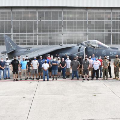 Harrier team in front of aircraft