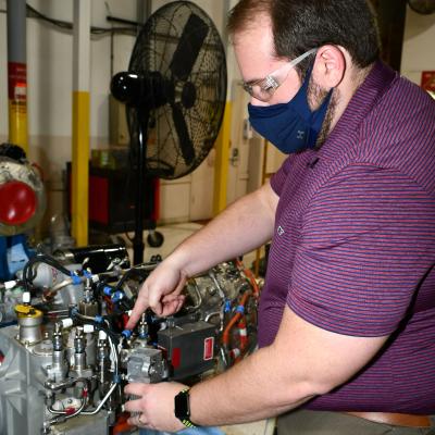 Engineer indicates location of filter