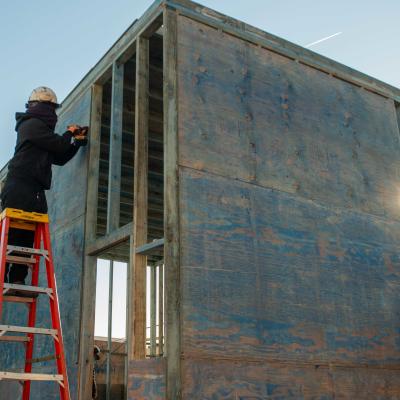 Temporary elevator structure aboard the aircraft carrier USS John C. Stennis (CVN 74)