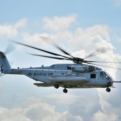 A recently overhauled CH-53 helicopter flies out of Marine Corps Air Station Cherry Point. The aircrew consists of Marines from Fleet Readiness Center East’s (FRCE) H-53 Military Branch. In order to provide the fleet with quality and capable aircraft, FRCE’s H-53 Military Branch oversees a range of critical functions including inspections and safety checks conducted during each phase of the maintenance, overhaul and repair process. 