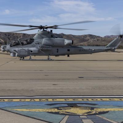 U.S. Marine Corps Col. Nathan “MOG” Marvel, commanding officer of Marine Aircraft Group (MAG) 39, 3rd Marine Aircraft Wing (MAW), lands the final AH-1Z Viper produced for the Marine Corps on Marine Corps Air Station Camp Pendleton, California, Nov. 4, 2022