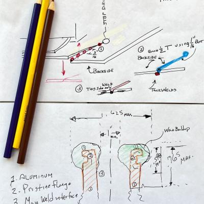 Colored pencil drawing details welding repair procedure