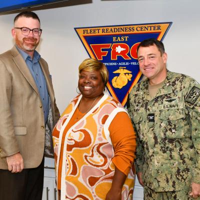 Group photo of FRCE supervisor of the year and command leaders posing for camera 