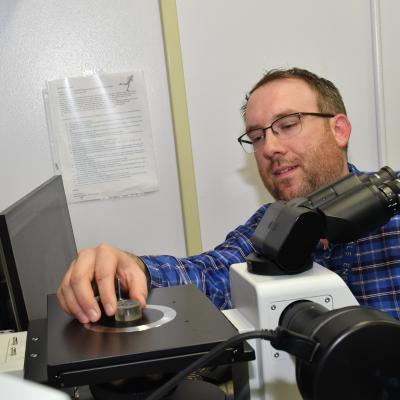 Kevin Aycock, a materials engineer at Fleet Readiness Center East’s (FRCE) Materials Engineering Division, uses a metallograph to analyze the microstructure of a piece of metal at high magnification. The Materials Engineering Division utilizes state of the art laboratory equipment to perform research, testing and evaluation activities as well as to develop and continually improve the processes in use within FRCE.