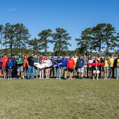 Large group of students outside