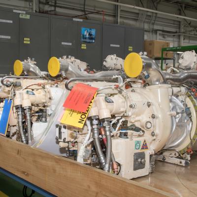 Freshly overhauled auxiliary power units for the F/A-18E/F Super Hornet await shipping at Fleet Readiness Center East (FRCE). FRCE recently achieved a significant production milestone by eliminating high-priority backorders for auxiliary power units used in the Super Hornet, bolstering the platform’s mission readiness.
