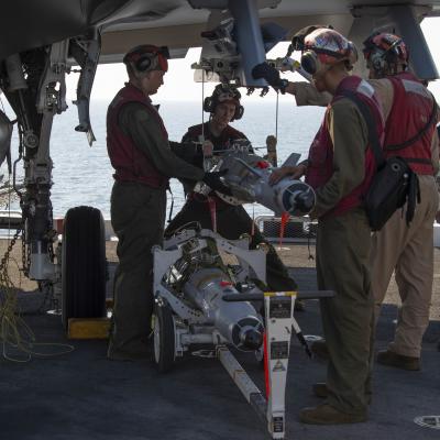 Guided Bomb Unit-49 being loaded onto F-35B Lightning II