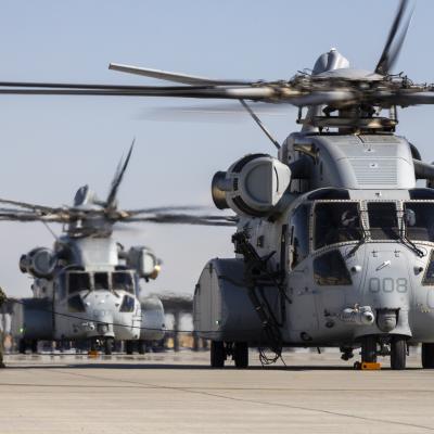 Two CH-53K aircraft on flight line