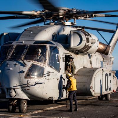 CH-53K Sits Onboard USS Arlington Feb 2023