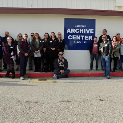 Teachers pose in front of NAWCWD Archive Center in Point Mugu, California